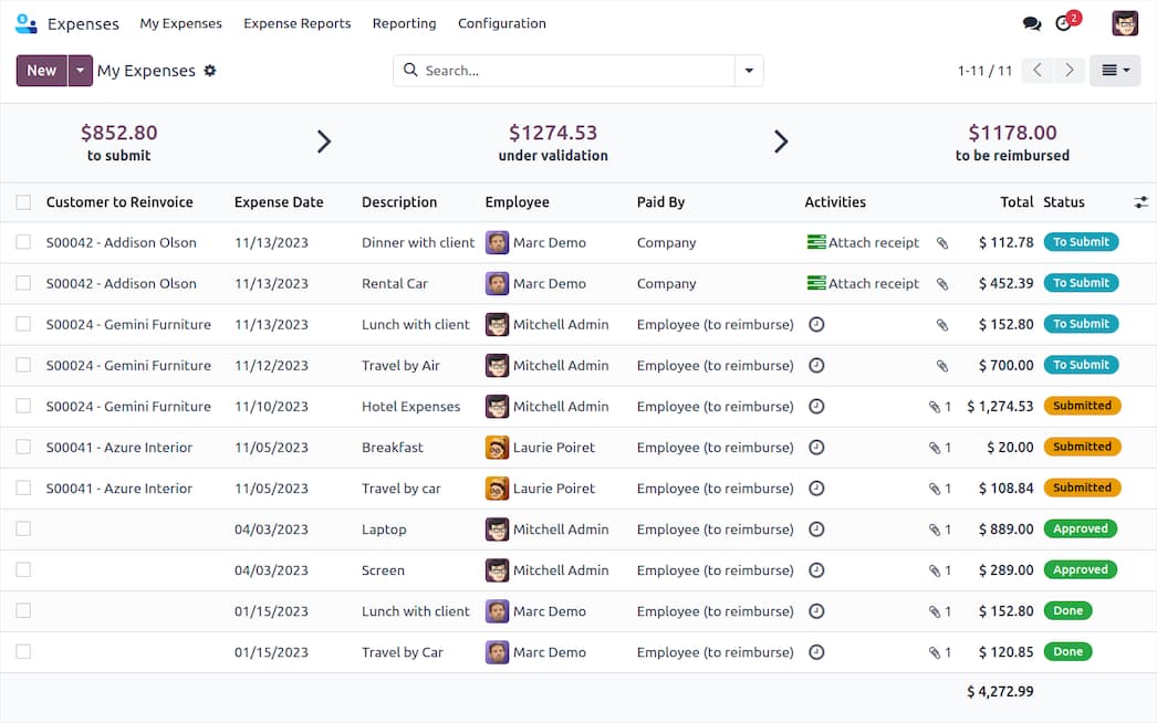 النفقات — Odoo